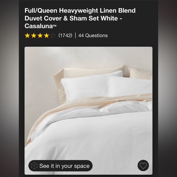 Full/Queen Heavyweight Linen Blend Duvet Cover & Sham Set White - Picture 5 of 10